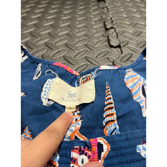 Print Fresh Womens Shoreline Dress Pintuck Beachcomber XL Blue Ruffle Hem - Picture 4 of 10